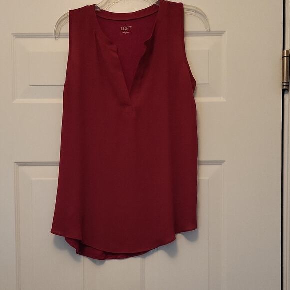 LOFT Red Sleeveless Tank Top V-Neck Blouse Size S - Picture 2 of 14